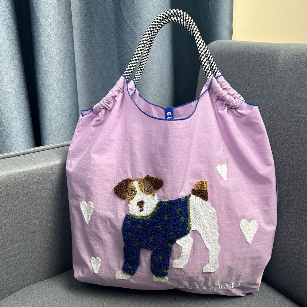 Style Cute Dog Towel Embroidery Embroidered Large Women's Shoulder Bag