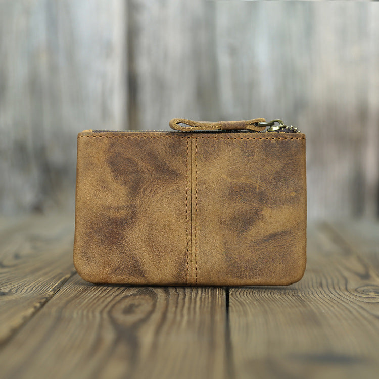 Women's & Men's Retro Crazy Horse Leather Genuine Mini Short Zipper Korean Card Holder