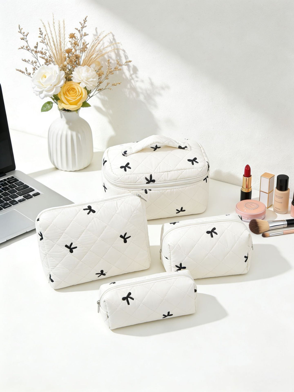 Embroidery Vertical Large Capacity Portable Toiletry Makeup Bag