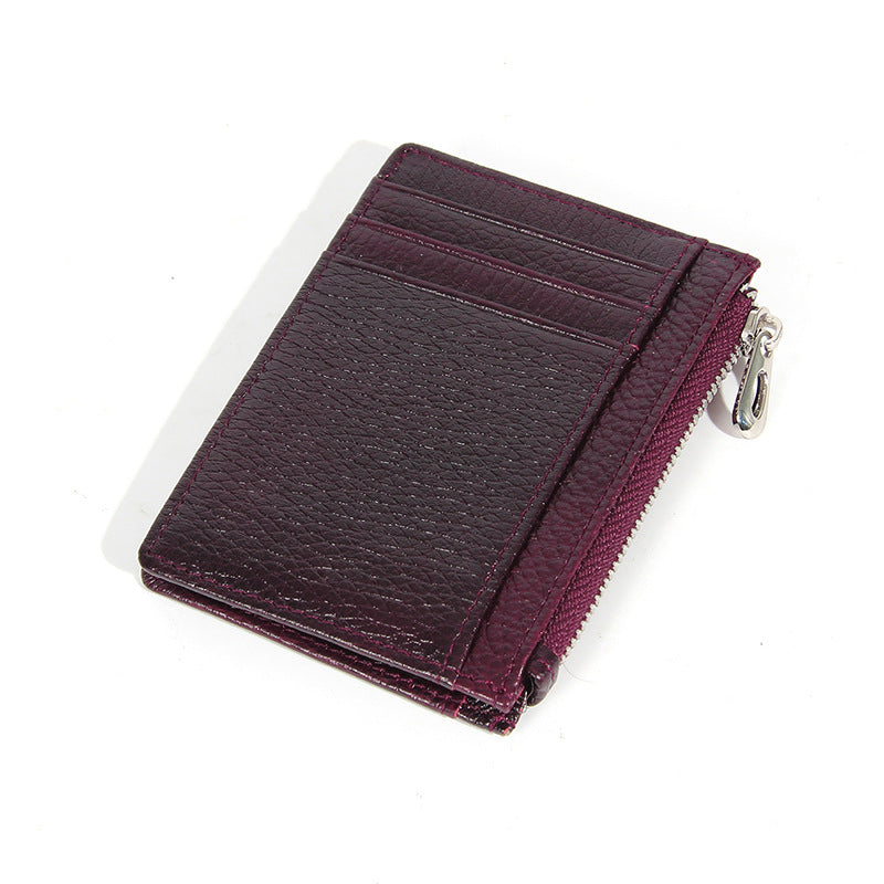 Women's & Men's & Leather Cowhide Solid-color Thin Section Card Holder