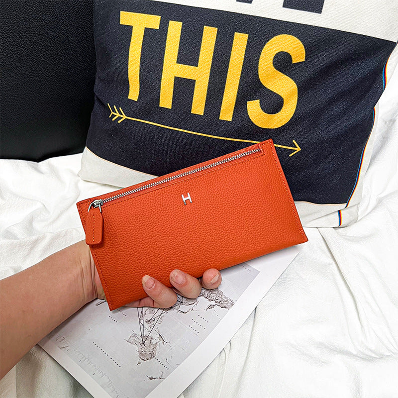 Women's First Layer Cowhide Long Clutch Genuine Leather Simple Ladies Wallet