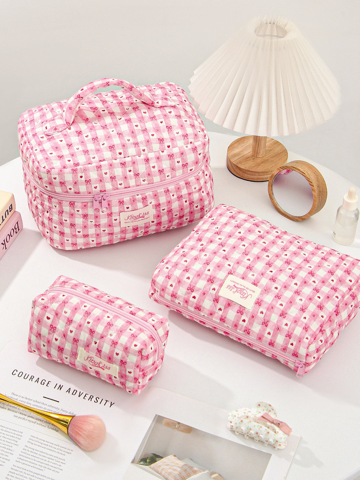Love Heart Bow Portable Large Capacity Makeup Bag