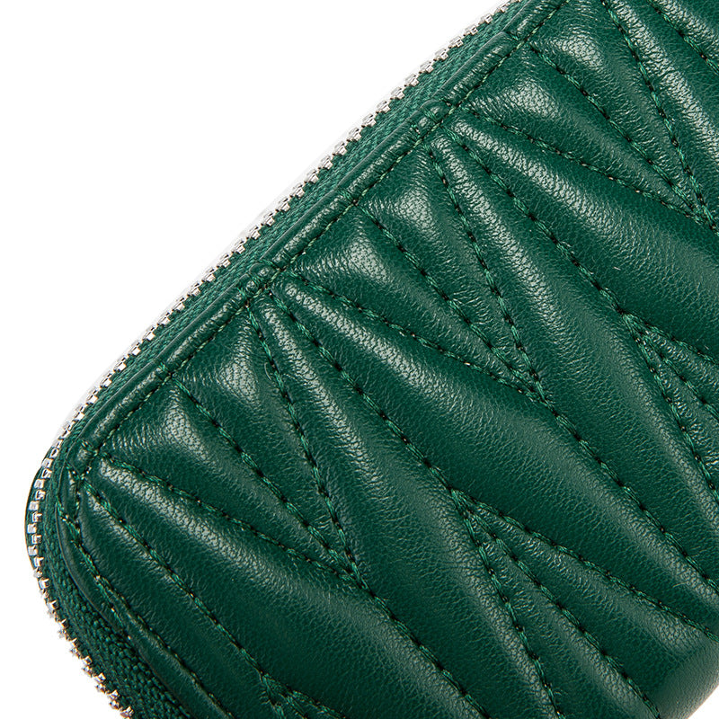 Glamorous Women's Passport Lambskin Zipper Mini Card Holder