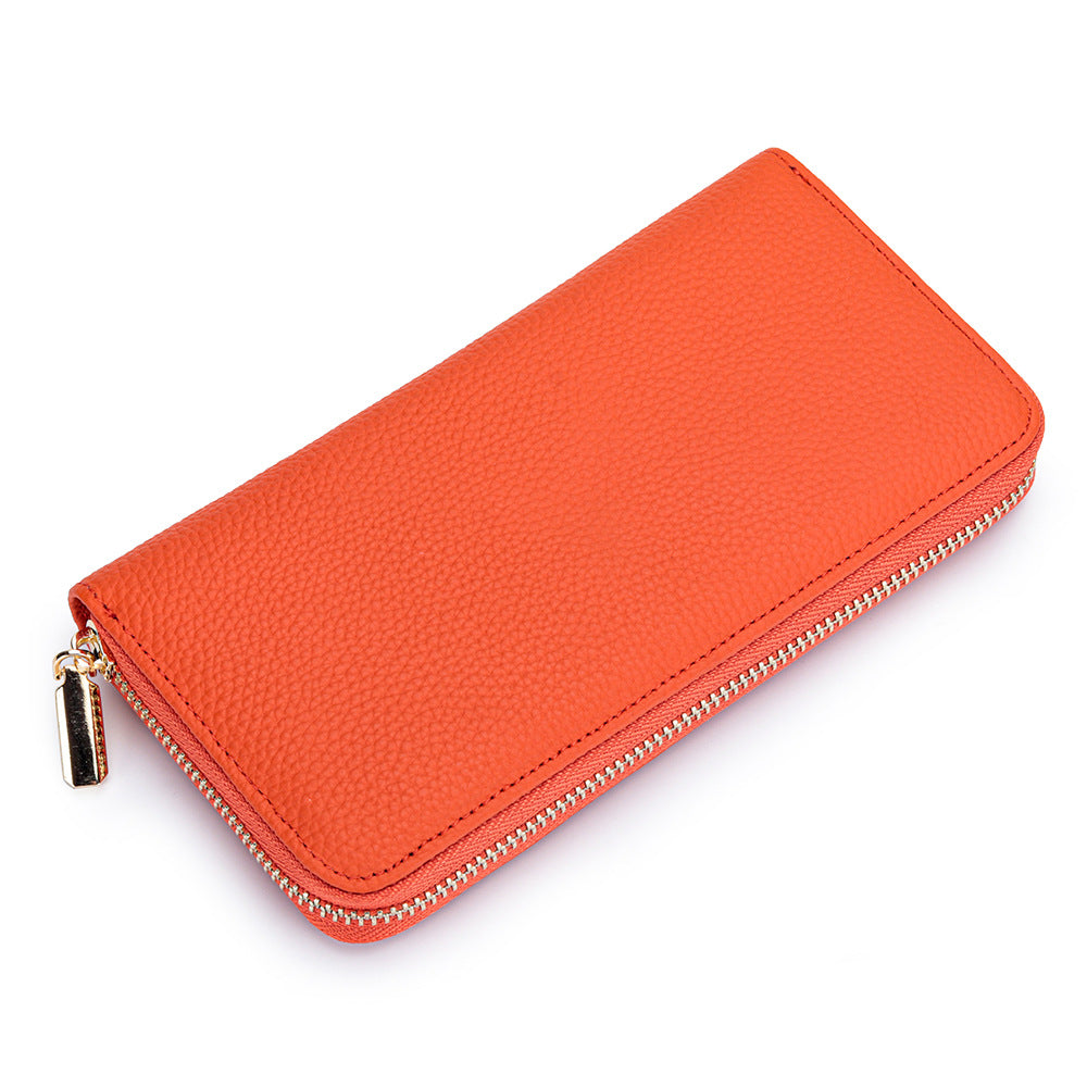 Zipper First Layer Cowhide Large Capacity Ladies Wallet