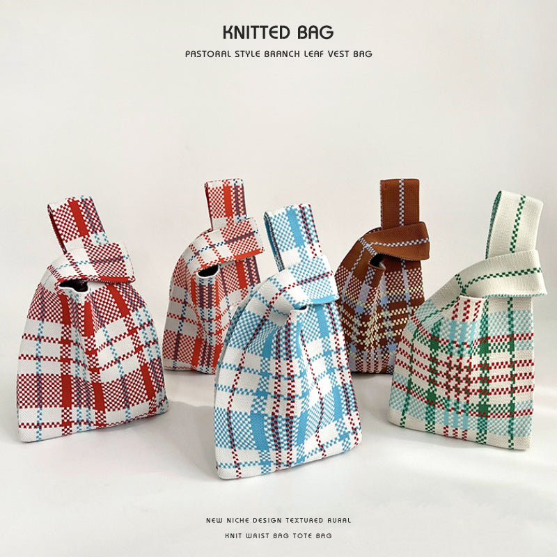 Design Color Plaid Knitted Versatile Large Handbags