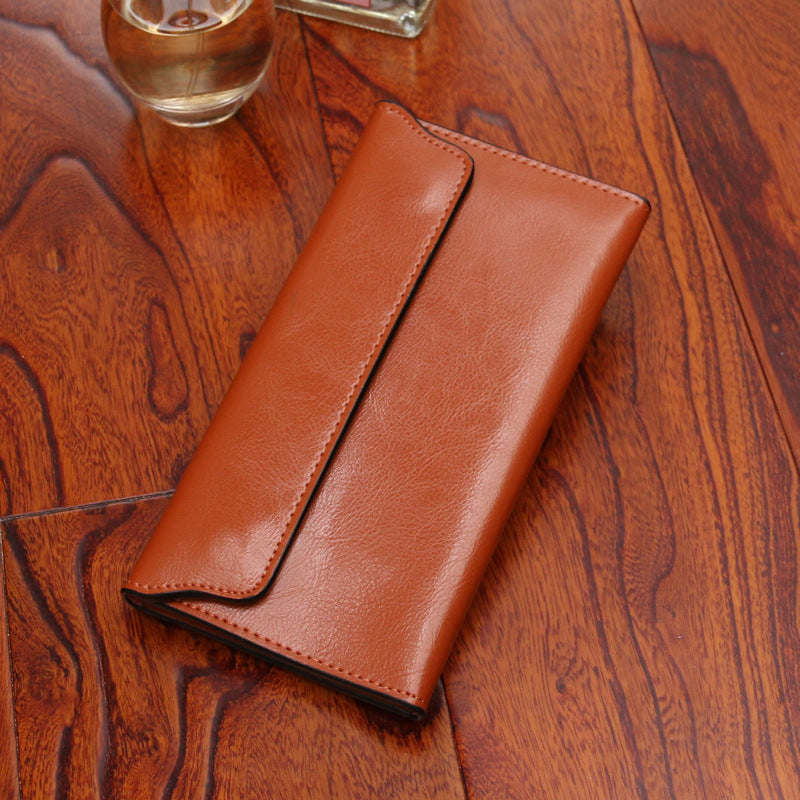 Women's Long Leather Simple Business Cowhide Thin Ladies Wallet