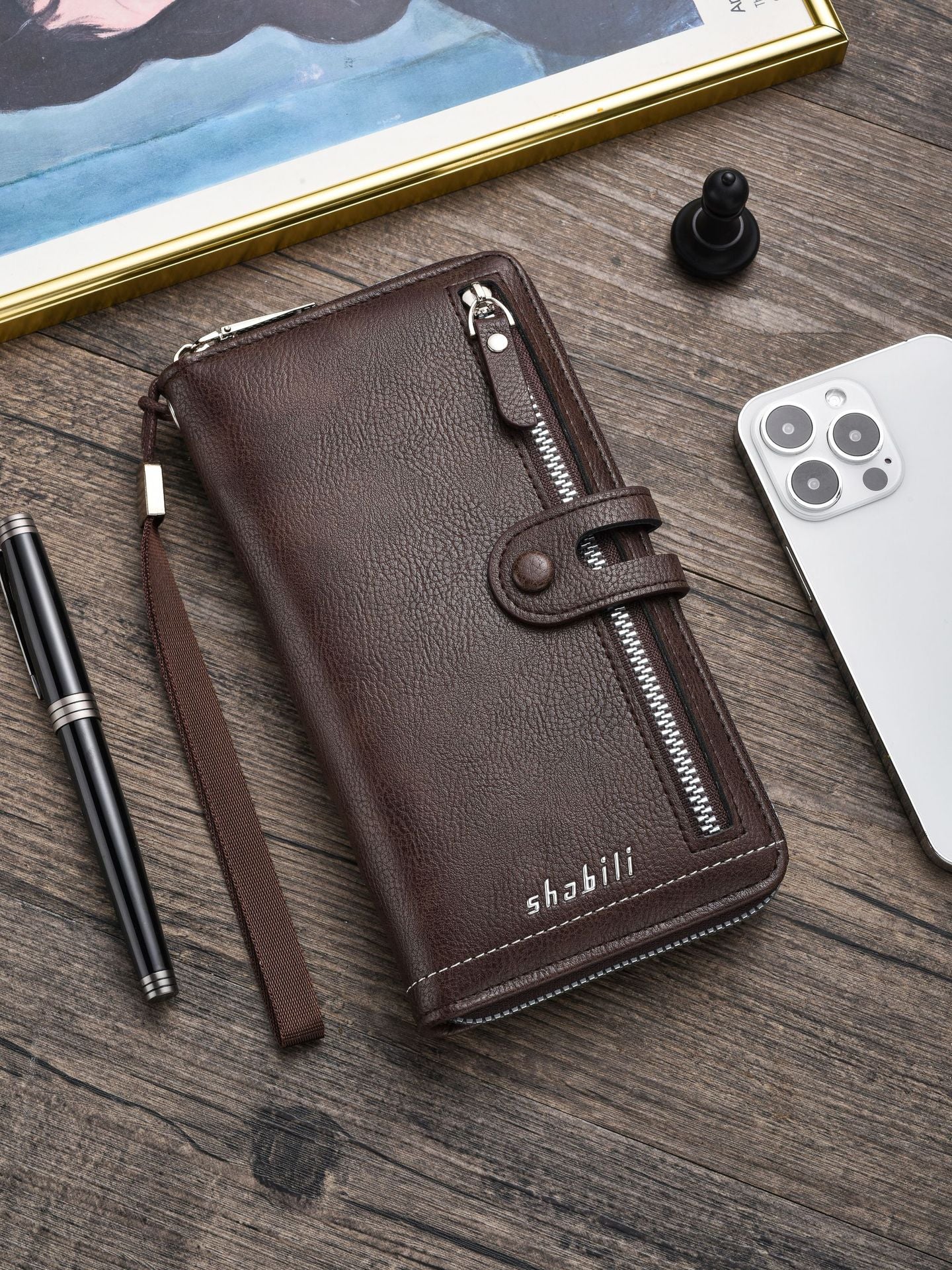 Men's Long Multiple Slots Zipper Green Men's Wallets