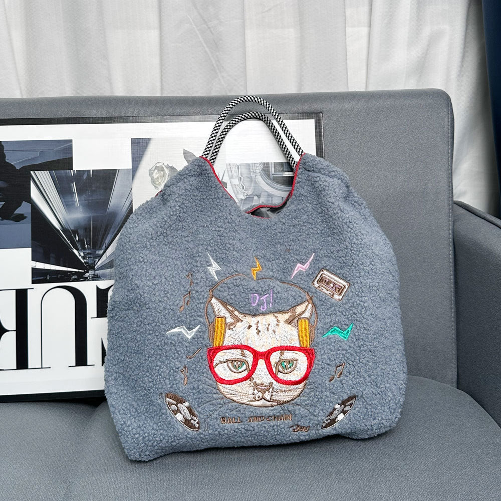 Embroidered Plush Green Shopping Simple Commute Women's Shoulder Bag