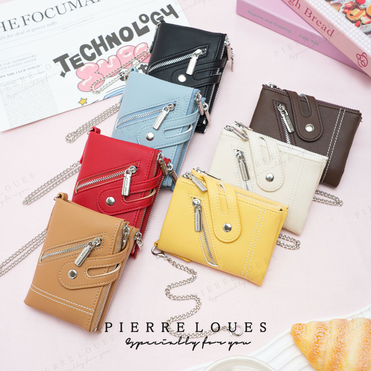 Women's High-grade Multiple Slots Chain Short Double Zipper Purses