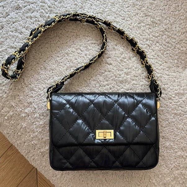 Classic Style Thick Chain Rhombus Black Women's Shoulder Bag