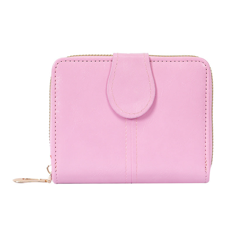 Women's Oil Wax Leather Vintage Short Korean Fashion Zipper Ladies Wallet