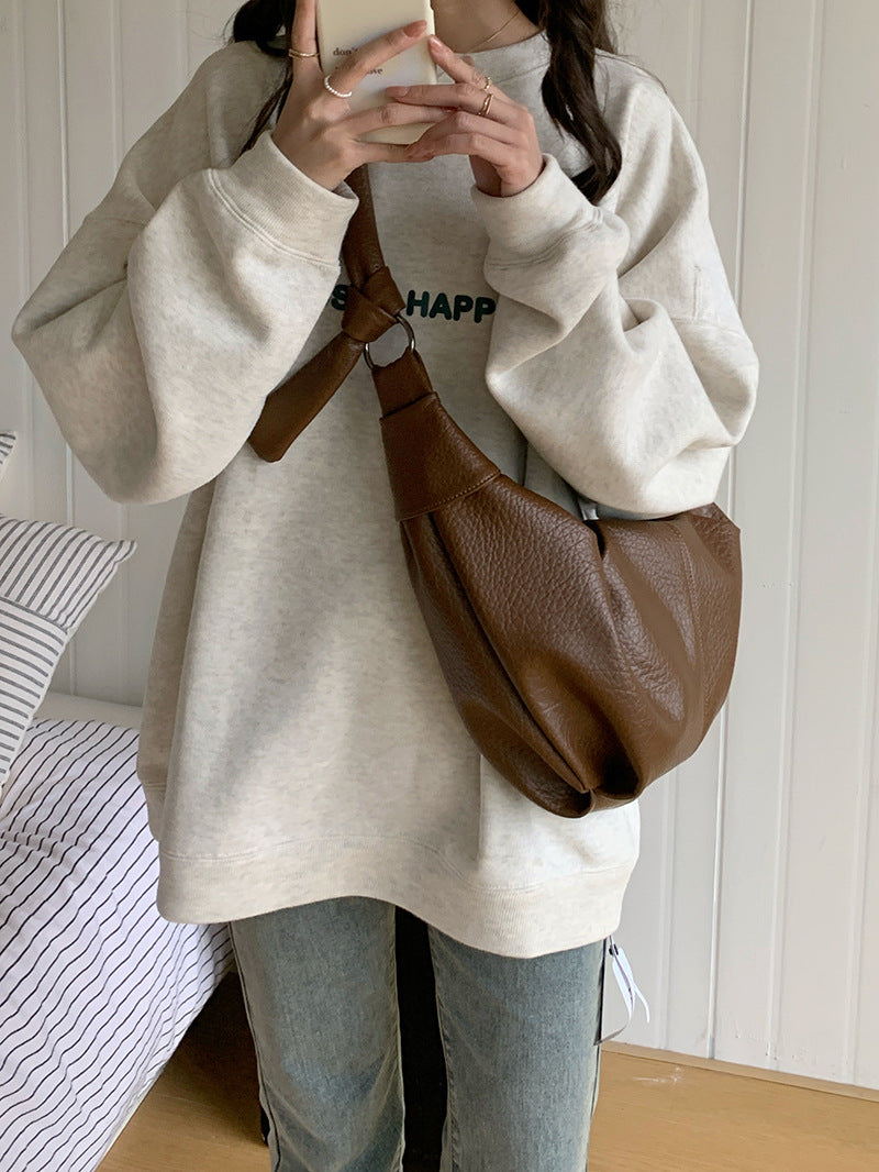Korean Style Retro Soft Leather Pleated Dumpling Crossbody Bags