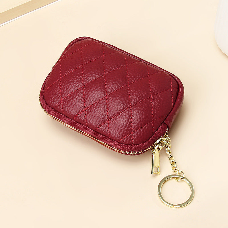 Women's First Layer Cowhide Zipper Fashion Diamond Coin Purses