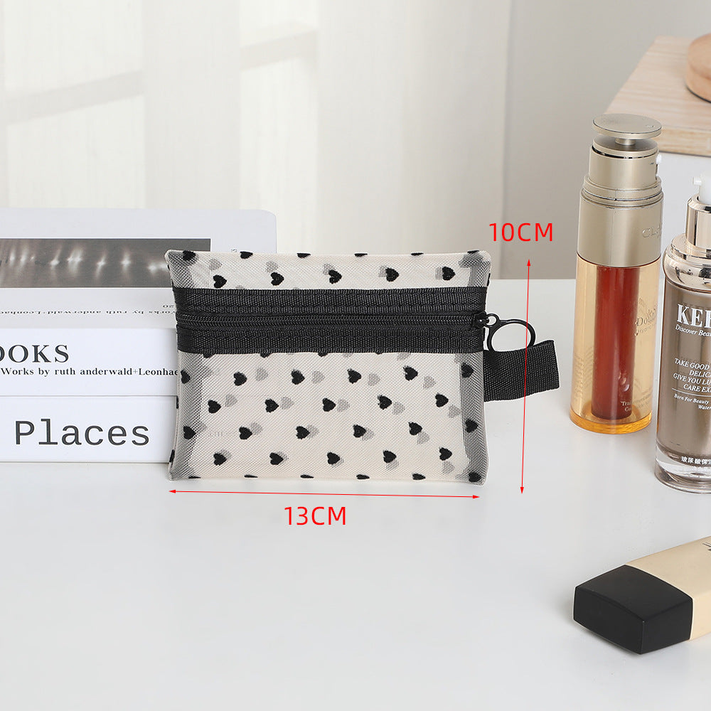 Graceful Portable Love Mesh Style Carry-on Cosmetic Bags