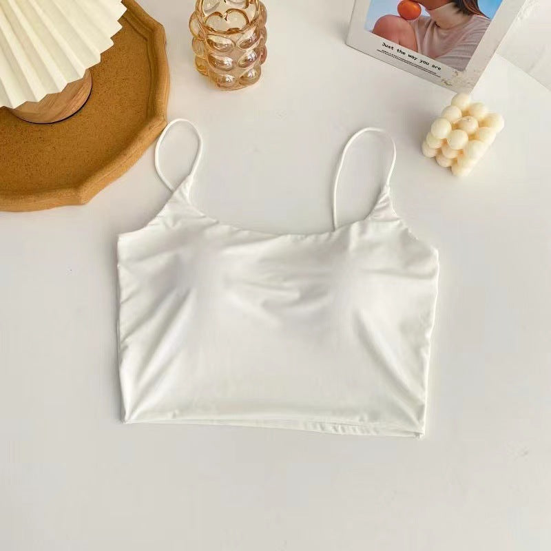 Women's Summer Silk Ice Camisole Top With Chest Pad Integrated Tanks Camis