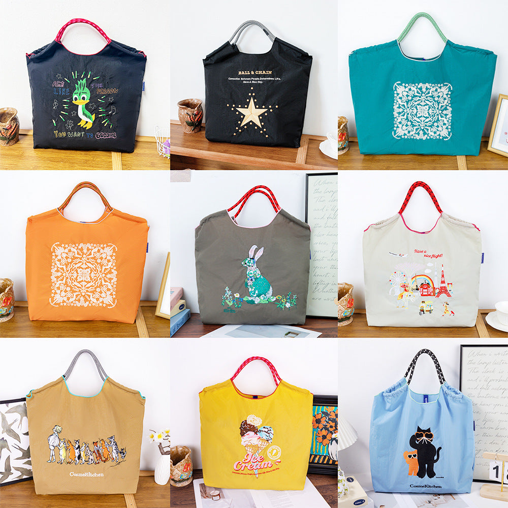 Environmental Protection Embroidery Shopping Nylon Cloth Flower Hand-held Minority Bags
