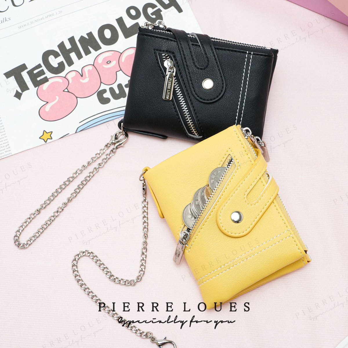Women's High-grade Multiple Slots Chain Short Double Zipper Purses