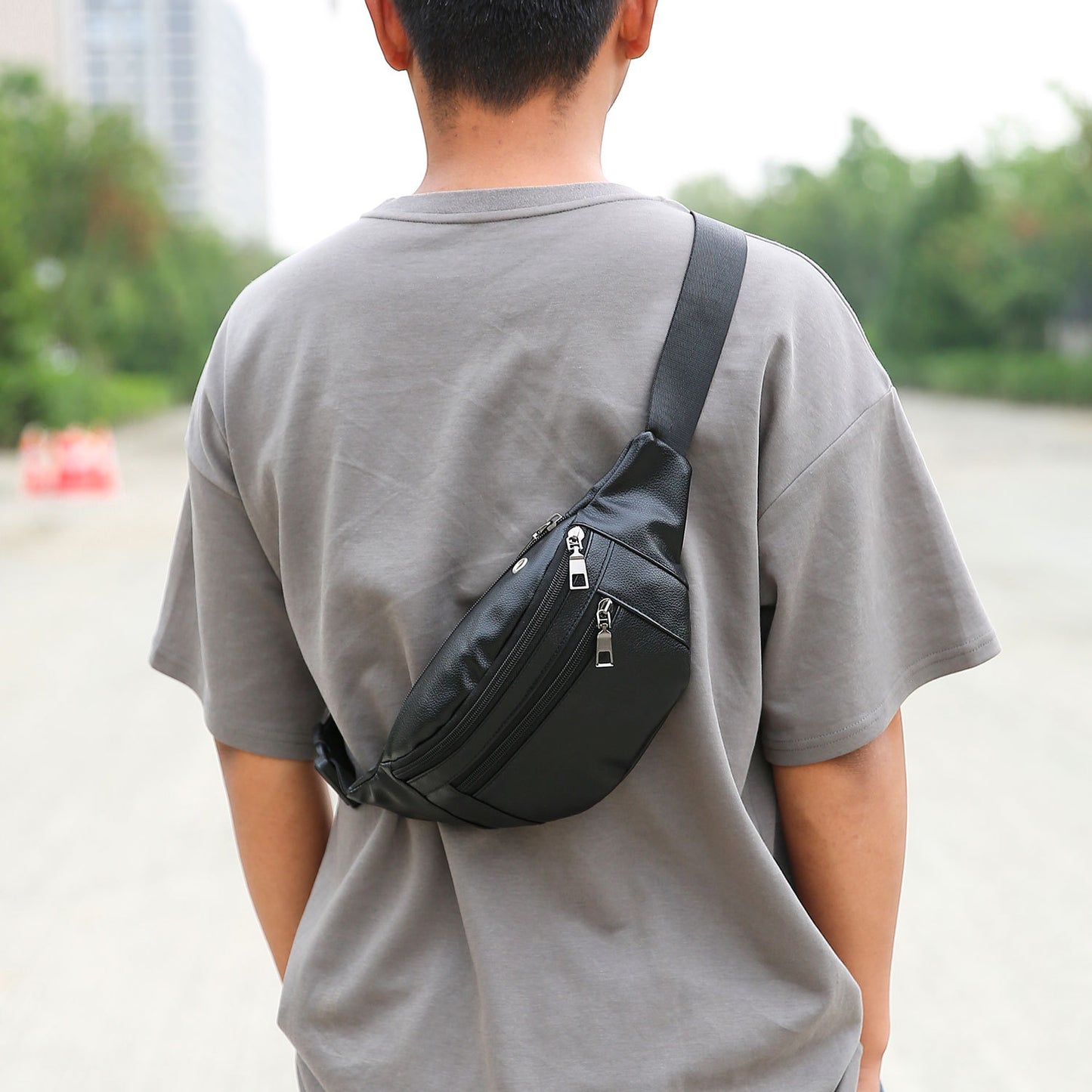 Men's Business Riding Cowhide Texture Large Capacity Men's Waist Packs