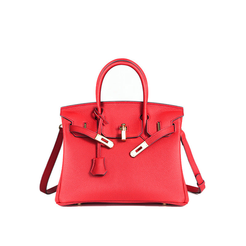 Women's Line First Layer Cowhide Handmade Litchi Grain Handbags