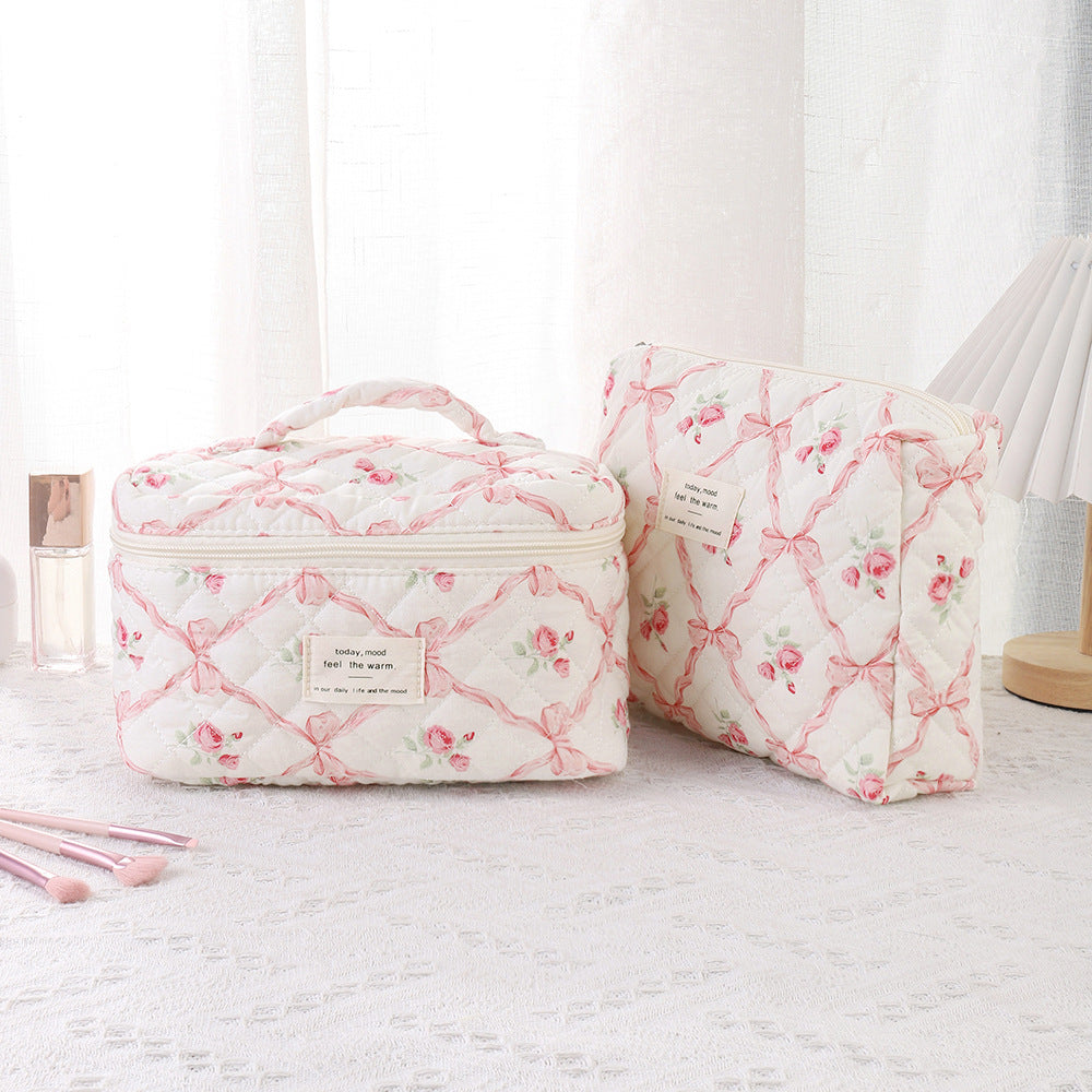 Women's Cotton Large Capacity Niche Portable Toiletry Floral Makeup Bag