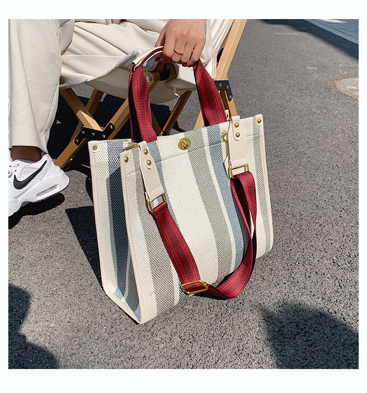 Elegant Women's Fashionable Canvas Striped Broadband Handbags