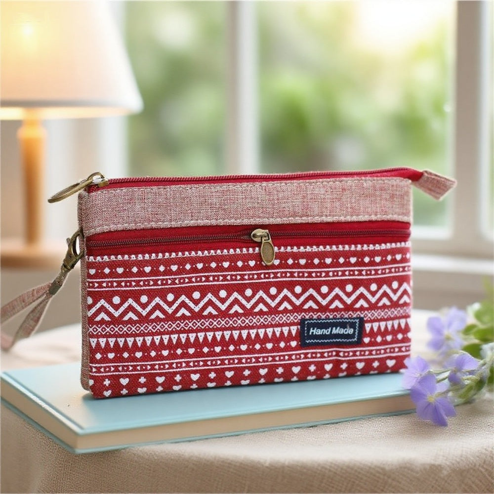 Women's Plain Hemp Double Pull Storage Clutch Bags