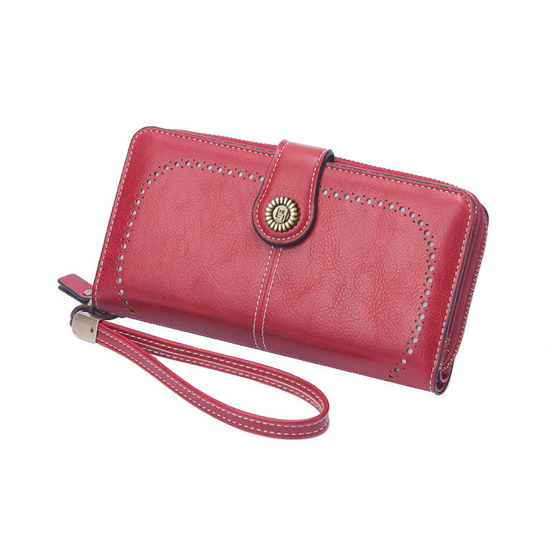 Leather Goods Lady Long Retro Large Capacity Folding Zipper Ladies Wallet