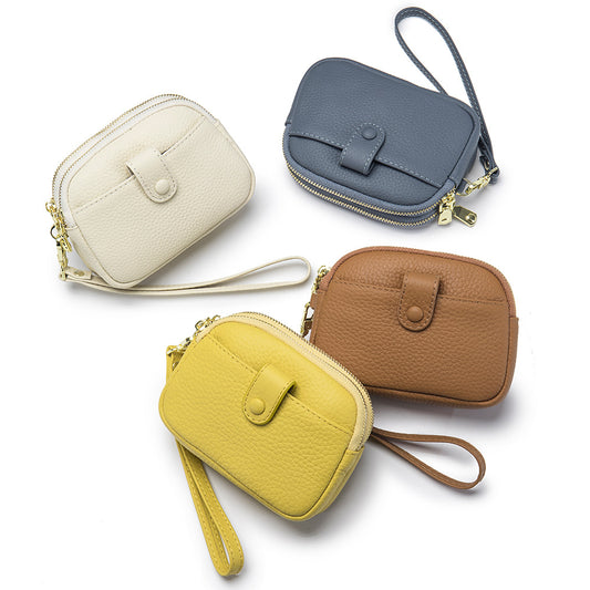 Women's Mini Leather Large Capacity Double Zipper Coin Purses