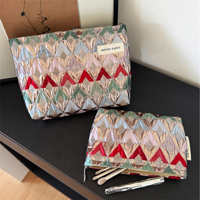 Color Diamond Plaid Portable Wash Buggy Bags