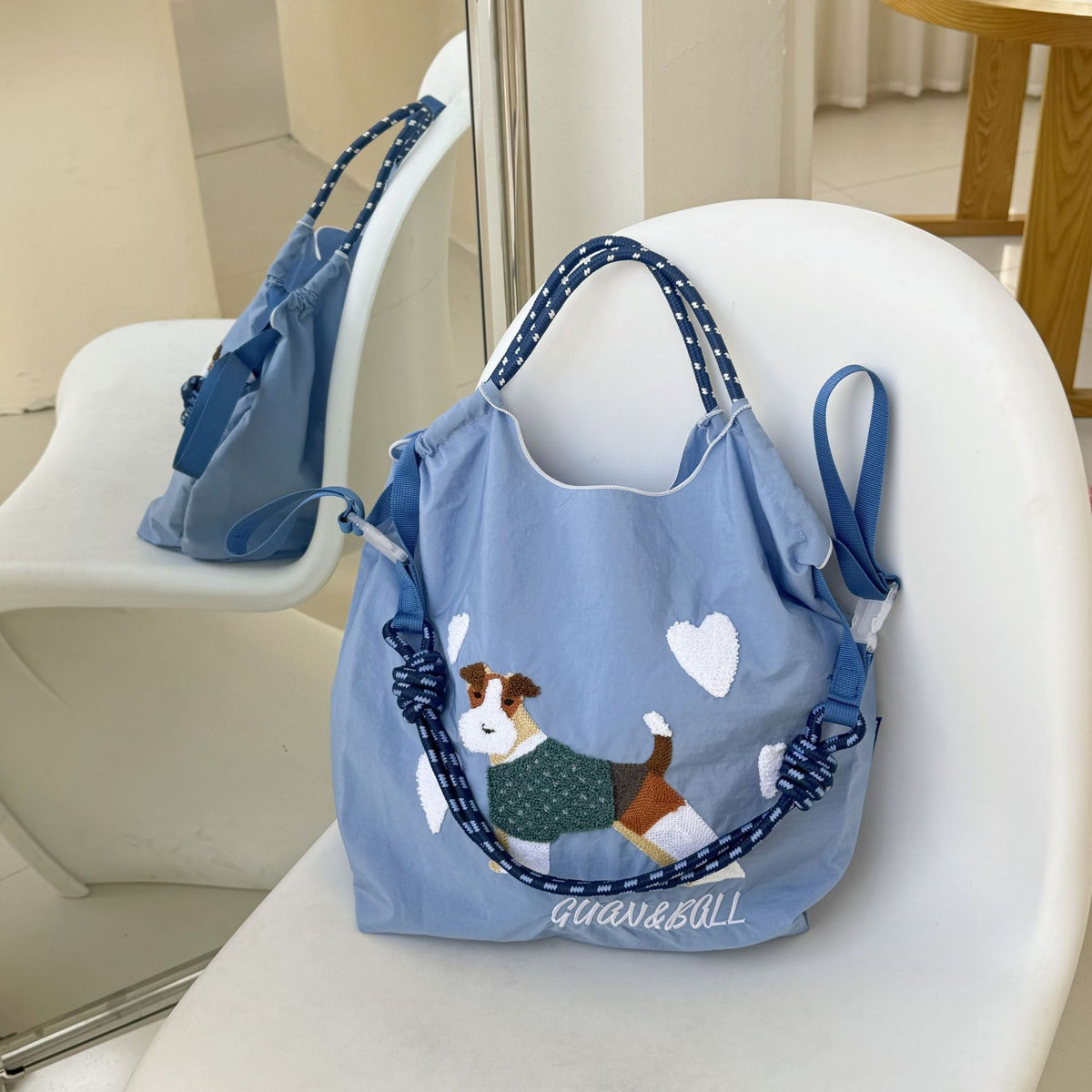 Style Cute Dog Towel Embroidery Embroidered Large Women's Shoulder Bag