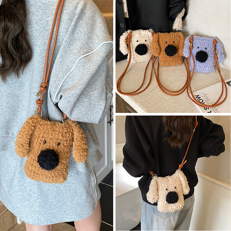 Women's Cartoon Cute Plush Puppy Lightweight Mini Women's Messenger Bag