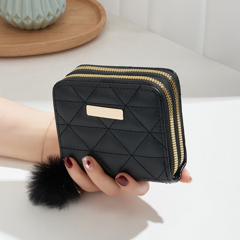 Women's Mao Ball Rhombus Texture Iron Mark Short Ladies Wallet