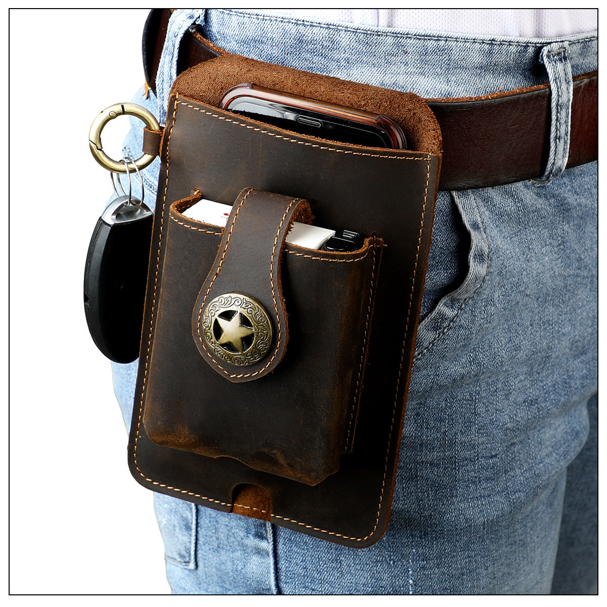 Men's Mobile Leather Work Crazy Horse Men's Waist Packs