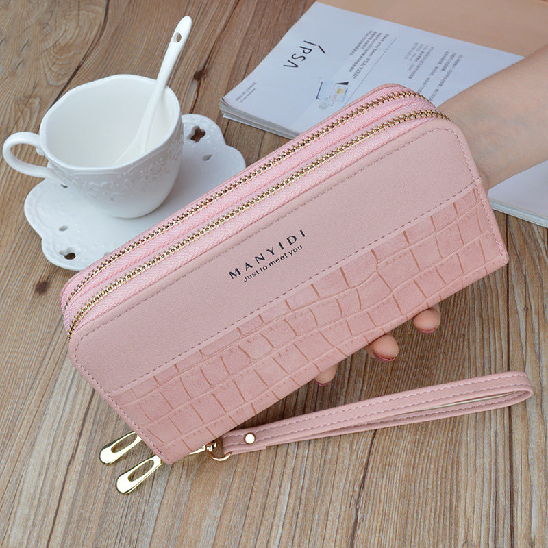 Women's Double Zipper Mobile Fashion Crocodile Pattern Phone Bags