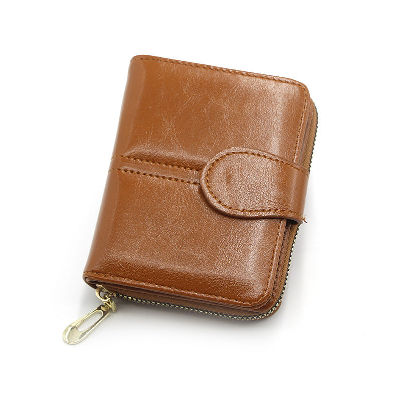 Women's Short Fashion Simple Zip Oil Wax Ladies Wallet