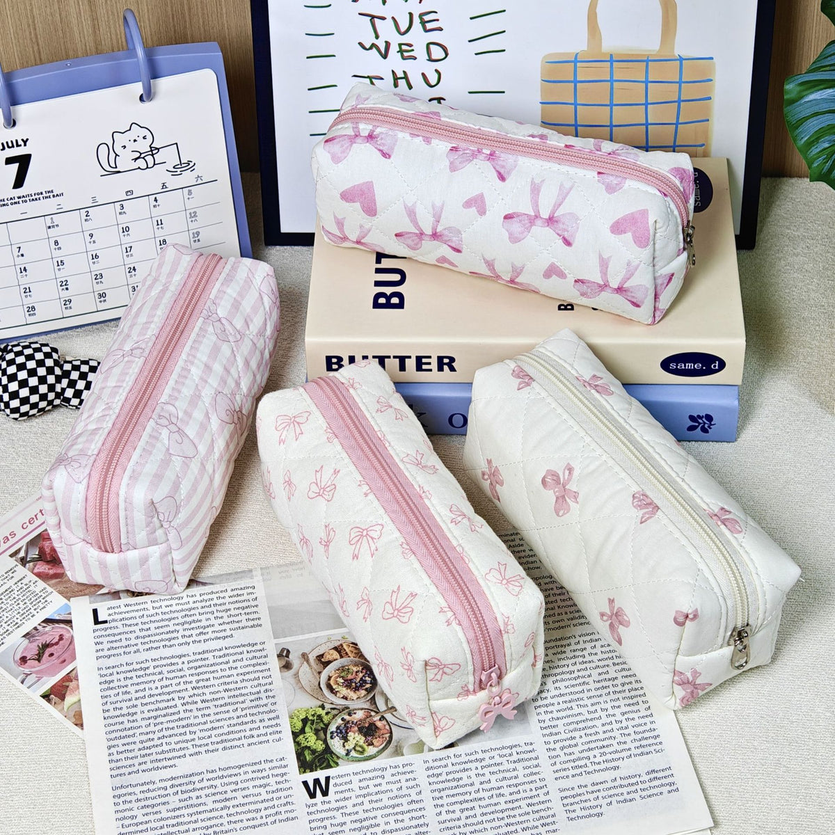 Wind Large Capacity Fabric Bow Printing Buggy Minority Simple Stationery Bags