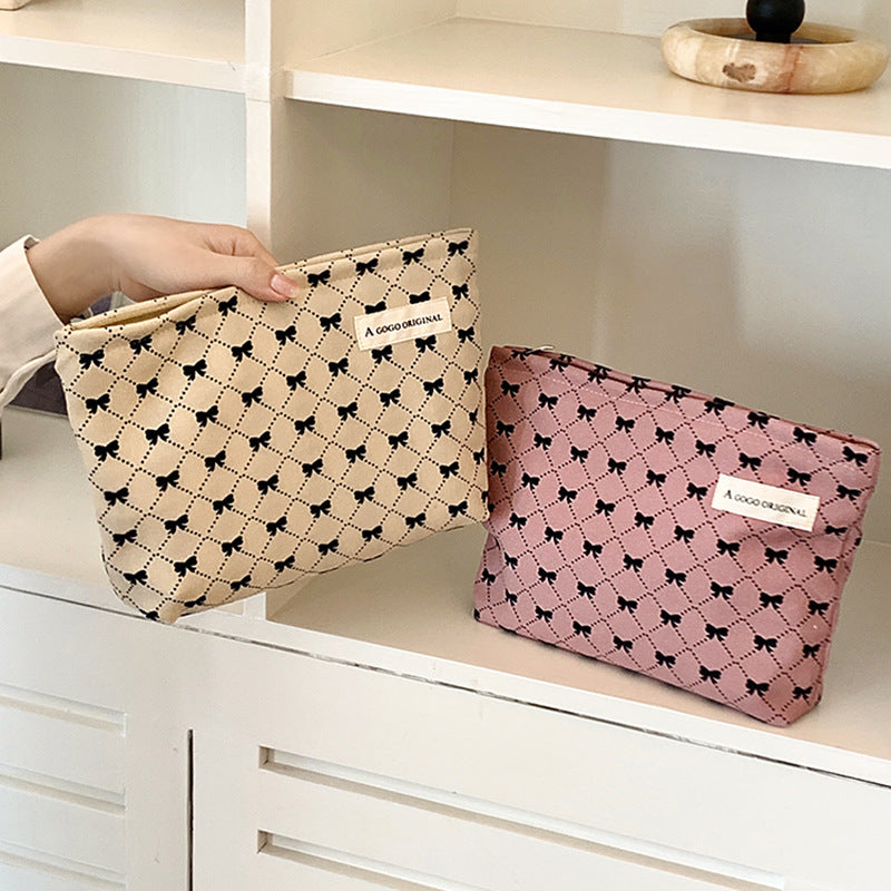 Sweet Bow Portable Toiletry Clutch Canvas Cosmetic Bags