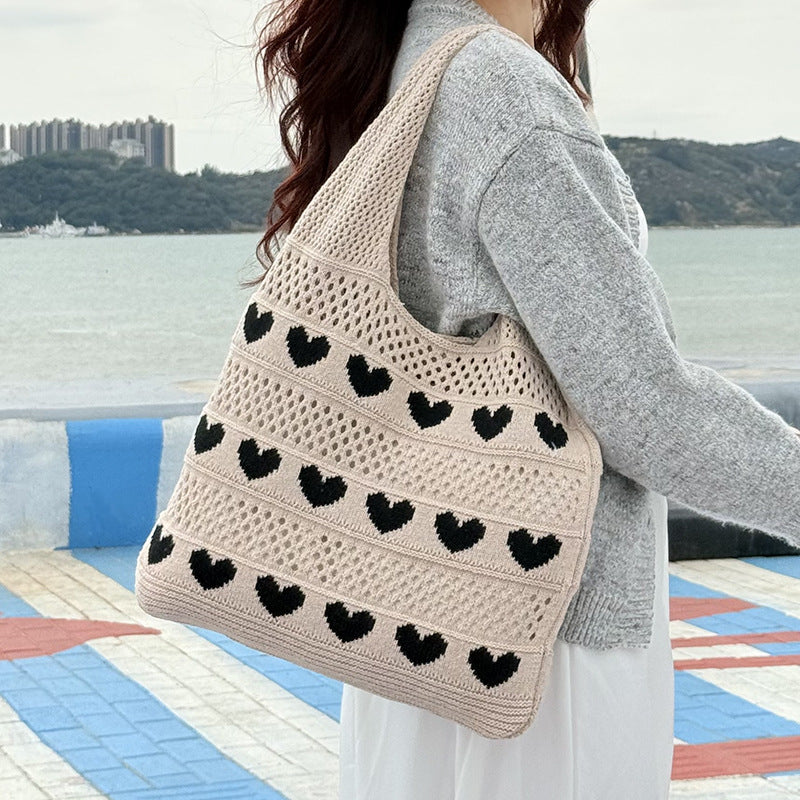 Women's Heart Shape Knitted Simple Style Large Capacity Bags