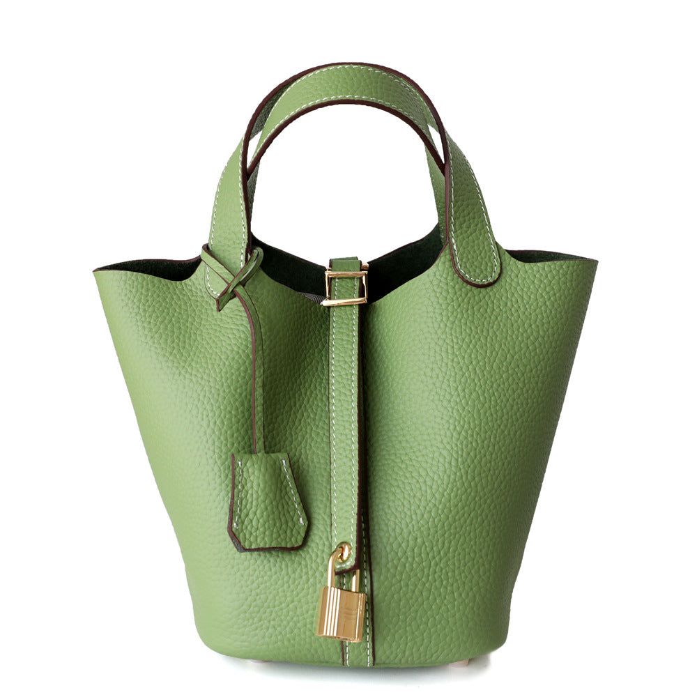 Women's Vegetable Basket Genuine Leather Commuter Lychee Pattern Handbags