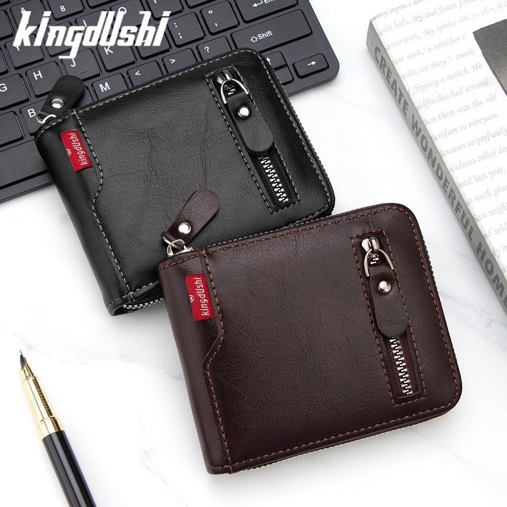 Men's Short Chain Multiple Slots Large Capacity Zipper Men's Wallet