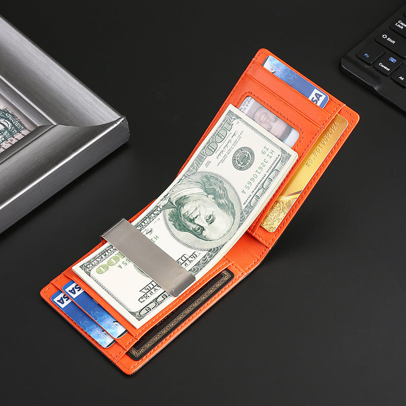 Men's Leather Swiping Dollar Carbon Fiber Pattern Men's Wallet