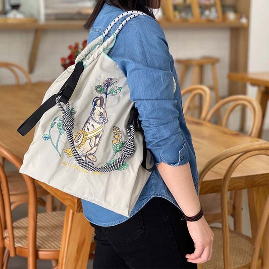 Homemade Shopping Nylon Cloth Embroidery Flower Bags