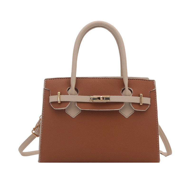 Women's Simple Solid Color Fashion Large Capacity Litchi Handbags