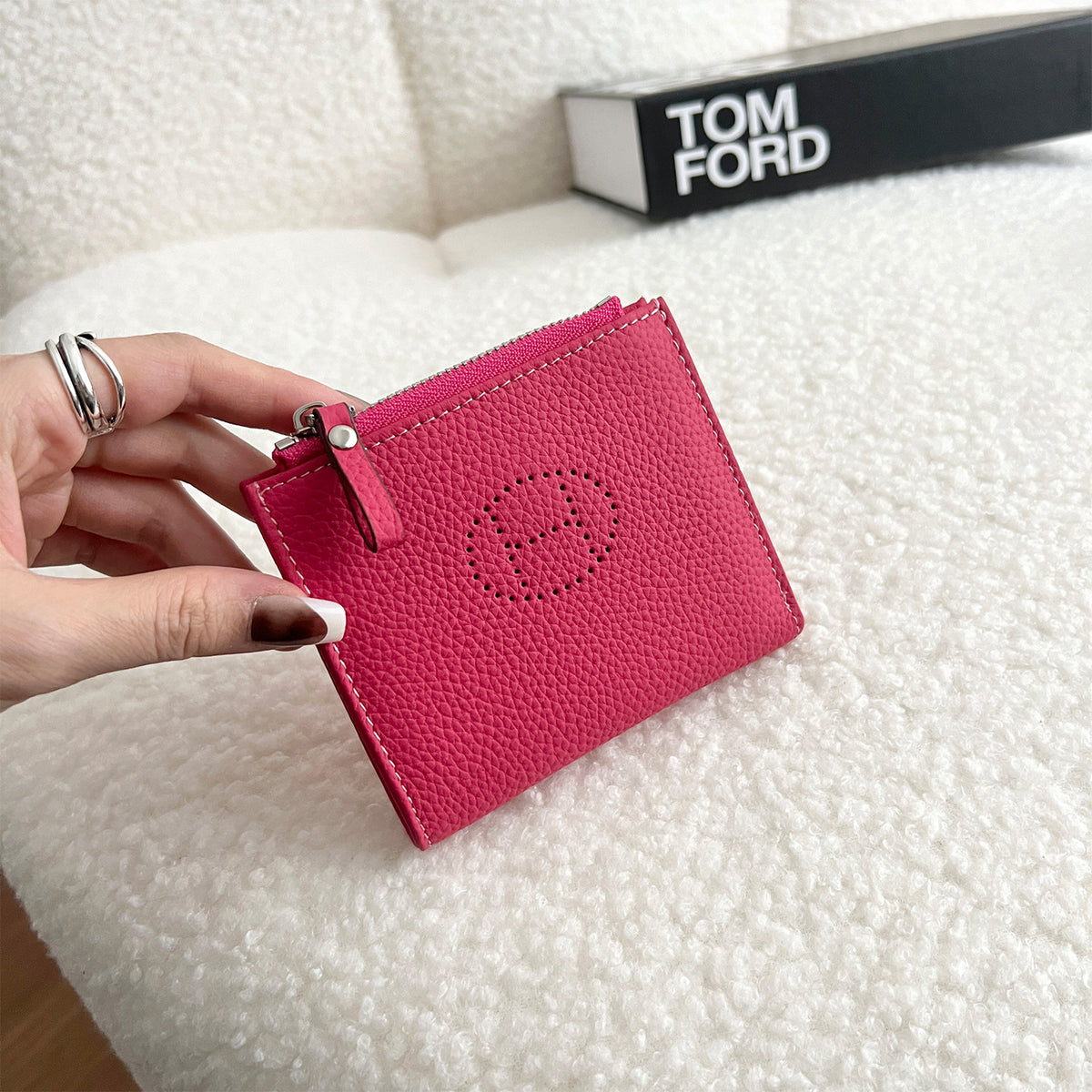 Female Short One Hollow Mini Cowhide Card Holder