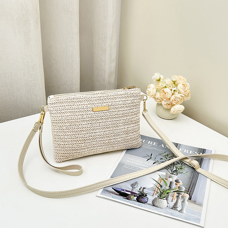 Women's Solid Color Straw Fashion Beach Women's Messenger Bag