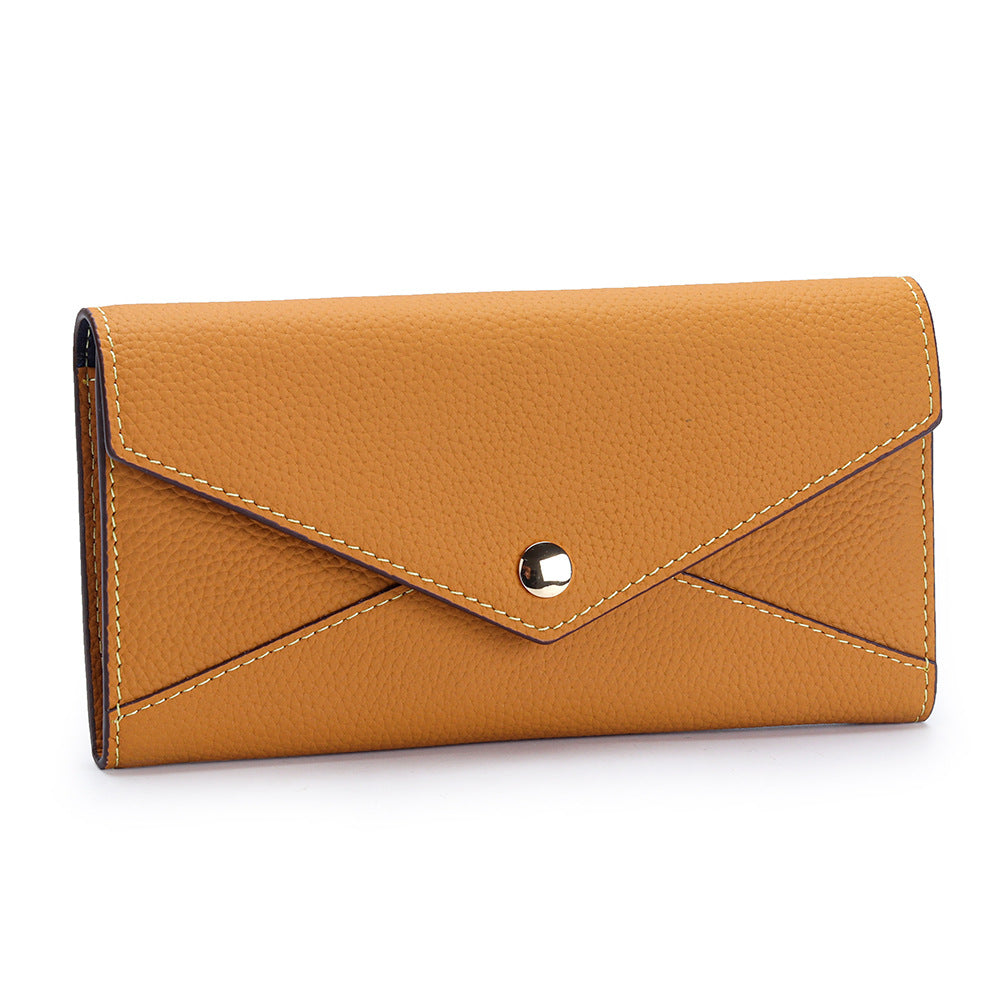 Women's First Layer Long Cowhide Contrast Color Fashion Stitching Large Ladies Wallet