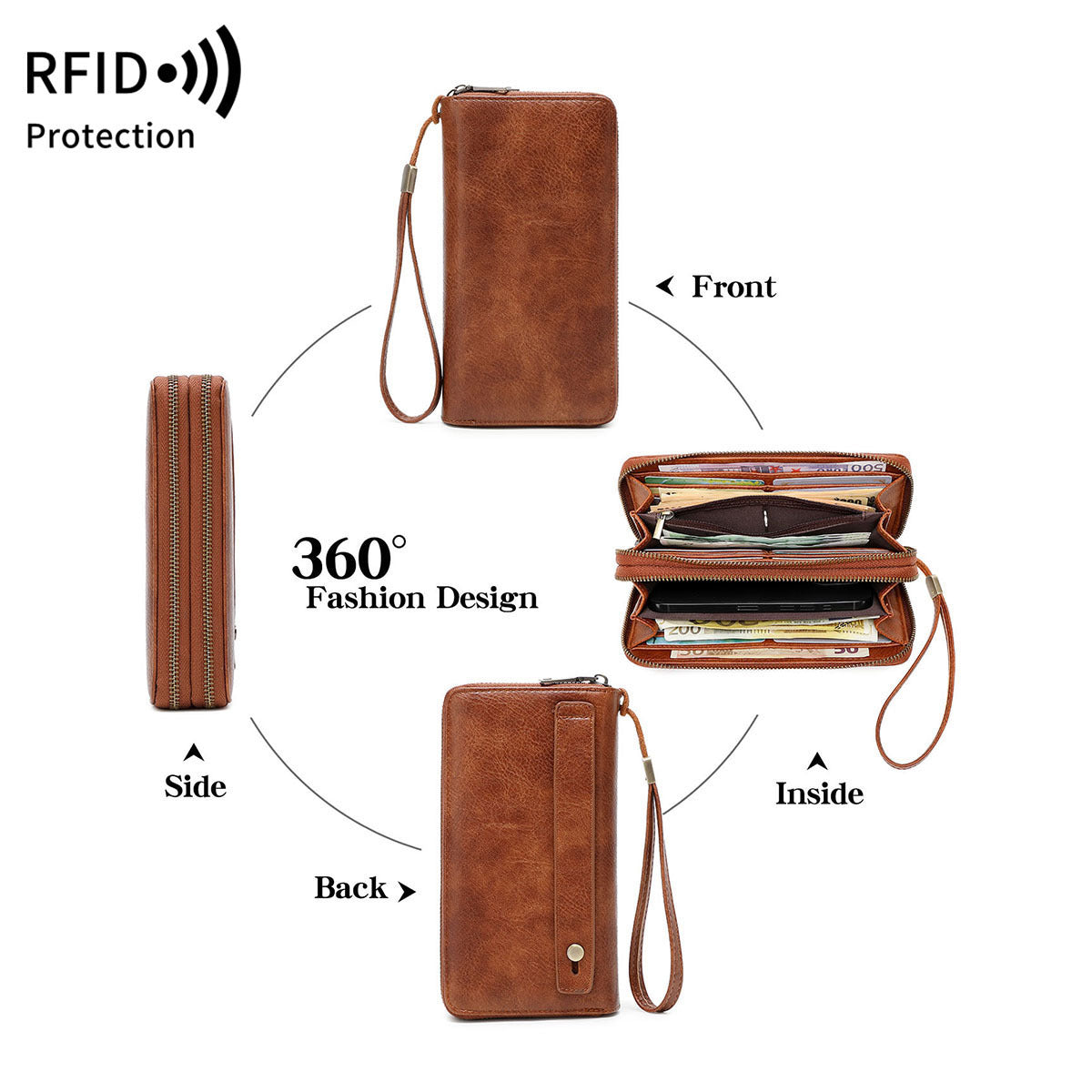 Women's & Men's Long Fashion Double Zipper Vintage Business Ladies Wallet