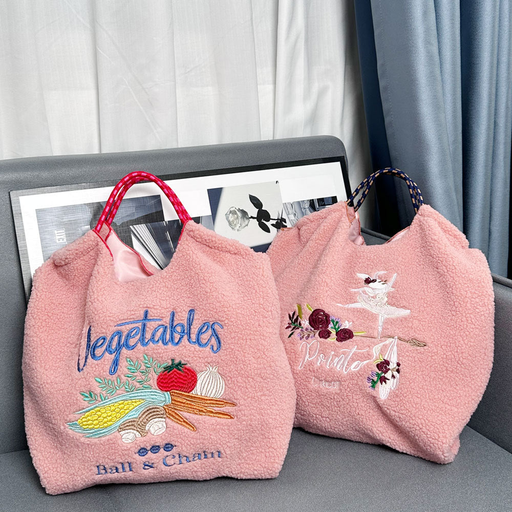 Embroidered Plush Green Shopping Simple Commute Women's Shoulder Bag