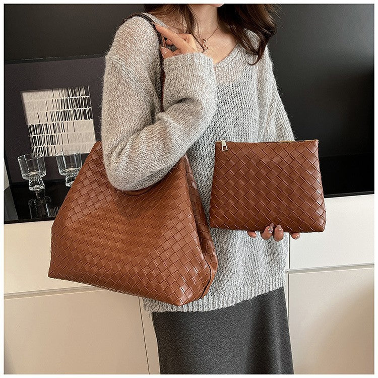 Retro Imitation Woven Pattern Simple Large Capacity Shoulder Bags