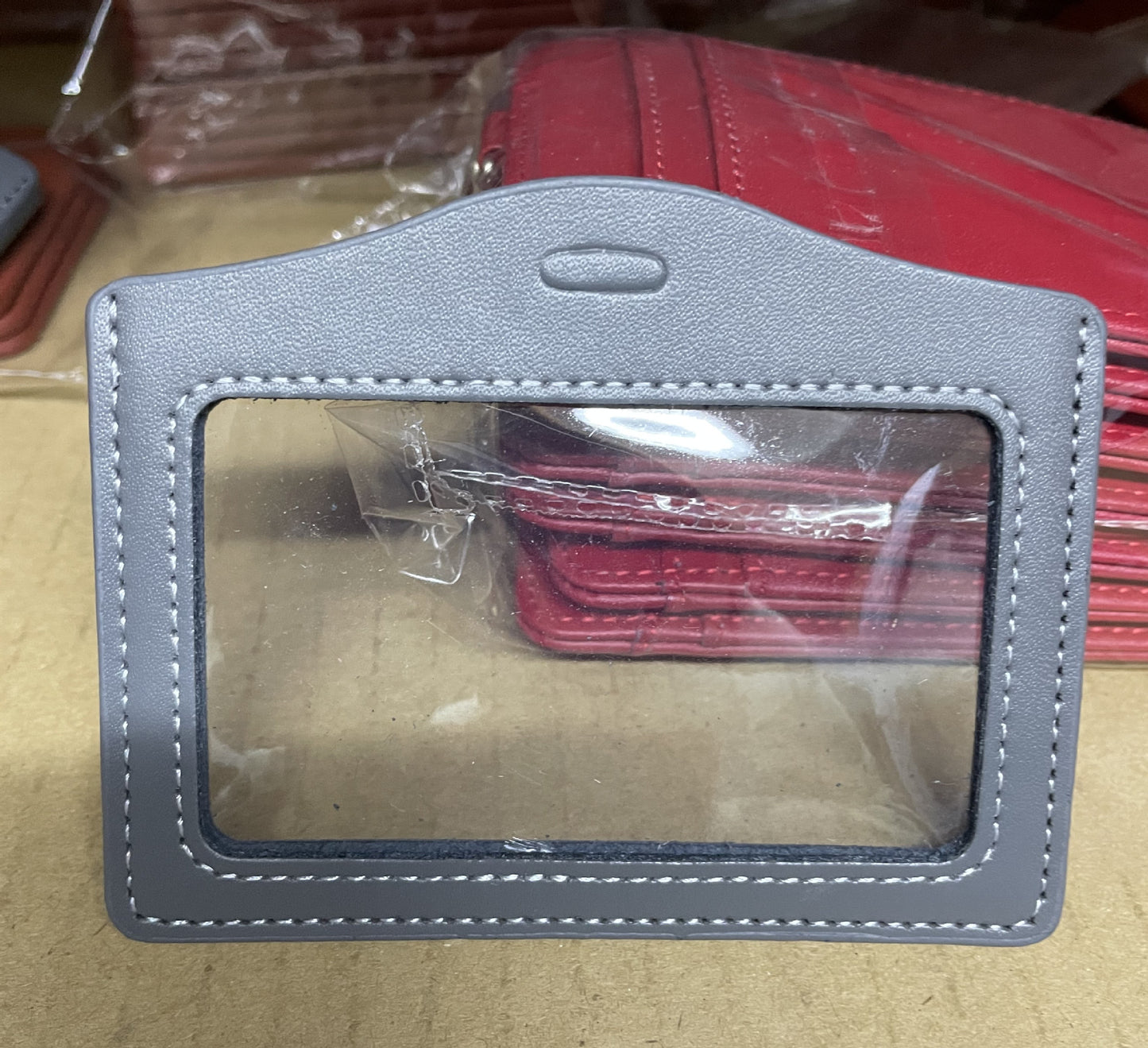 Leather Sleeve Double-sided Transparent Work Telescopic Card Holder